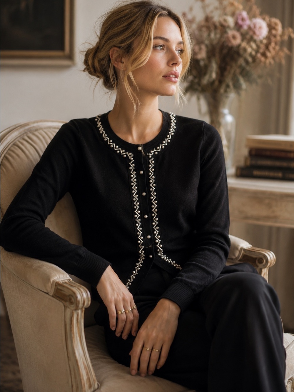 Classic pearl embellished cardigan